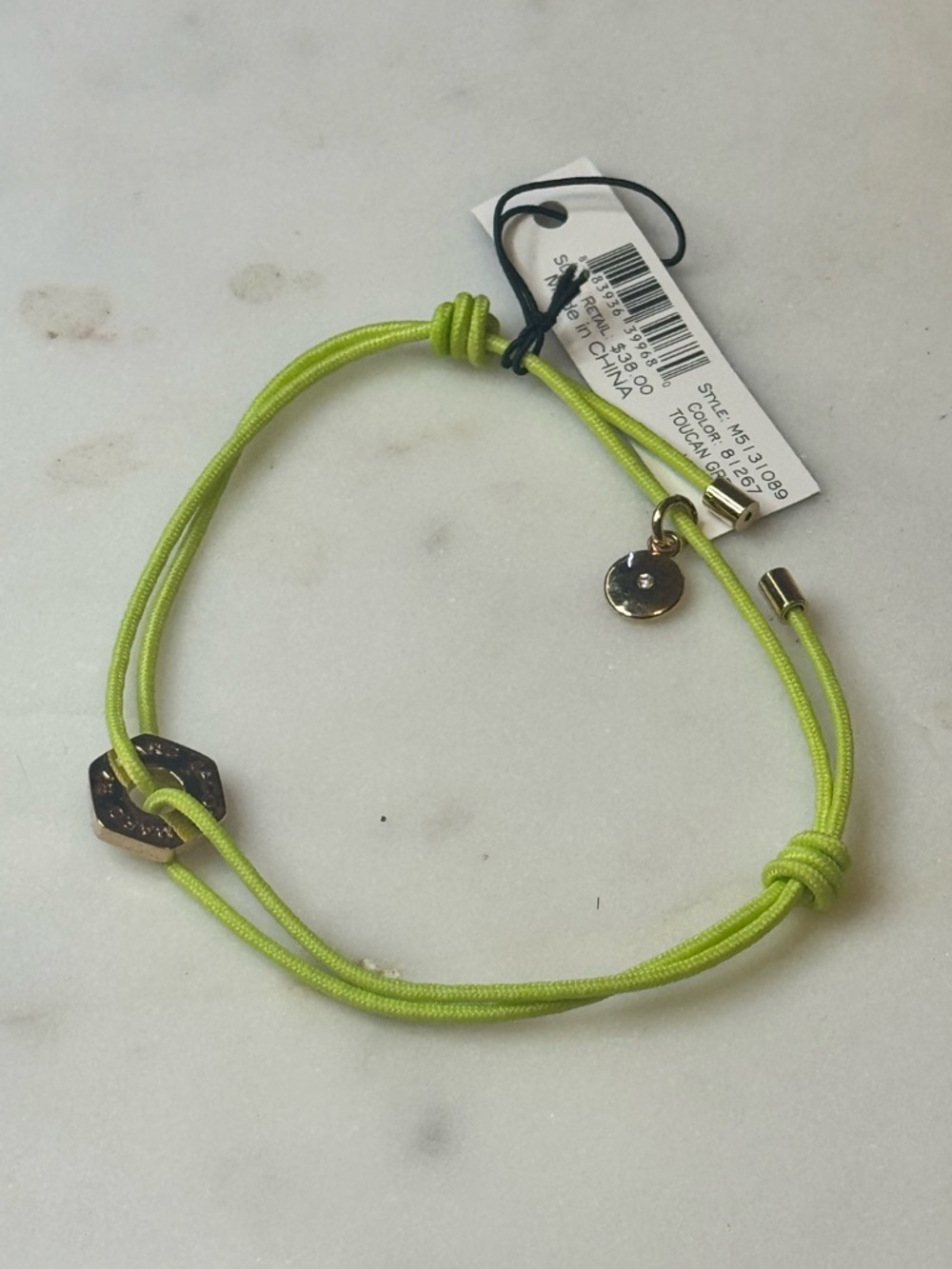 Marc Jacobs Neon Green Cord Bracelet with Gold Accents NWT - Picture 3 of 3